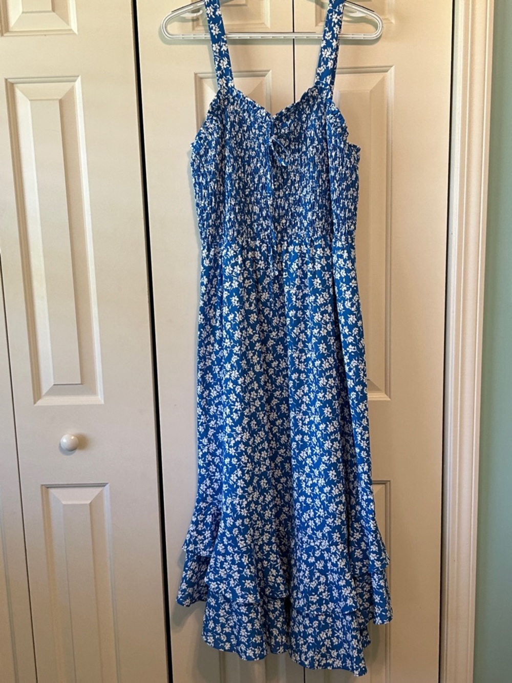 Grace Karin Blue and White Floral Smocked Dress